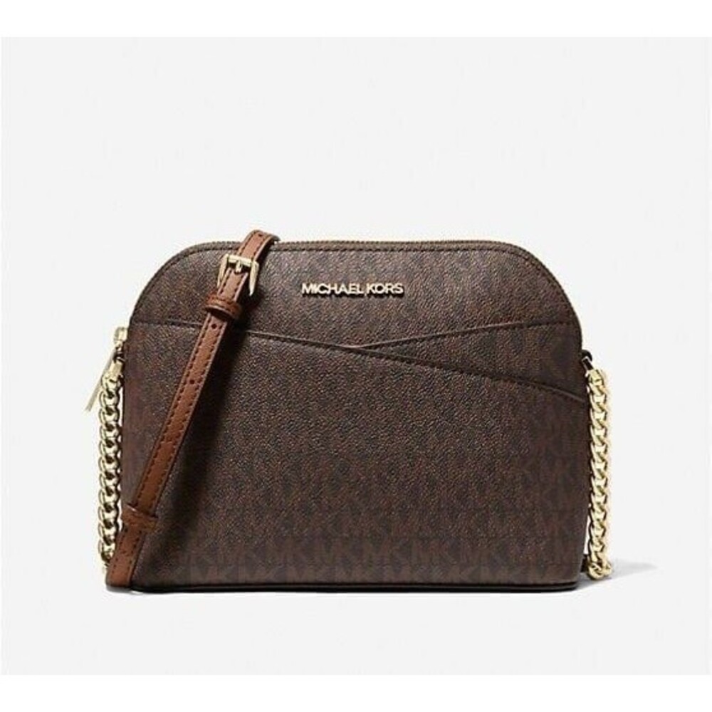 New Michael Kors Jet Set Travel Medium Logo Dome Crossbody Bag Brown